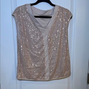 SHEIN Sparkling Beige Sequin Blouse